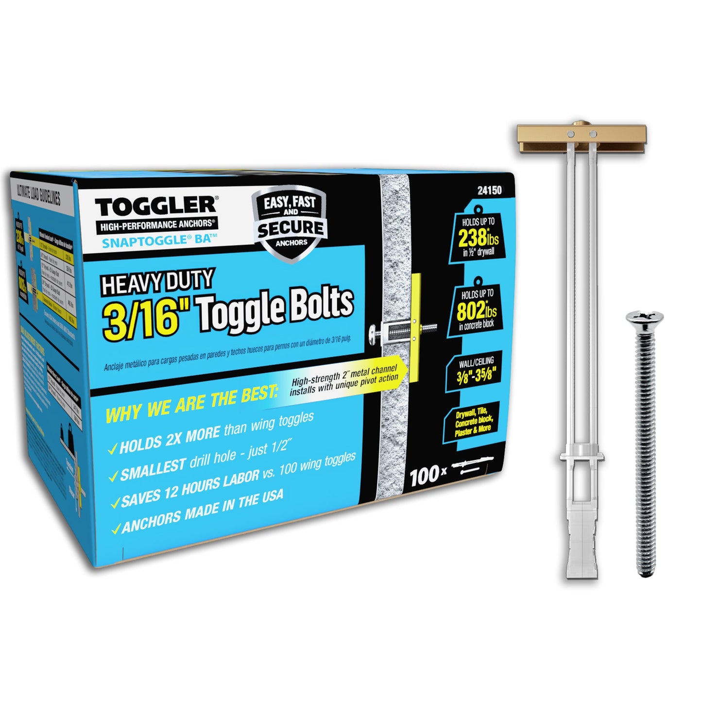 SNAPTOGGLE® Heavy-Duty Toggle Bolt — Carbon Steel