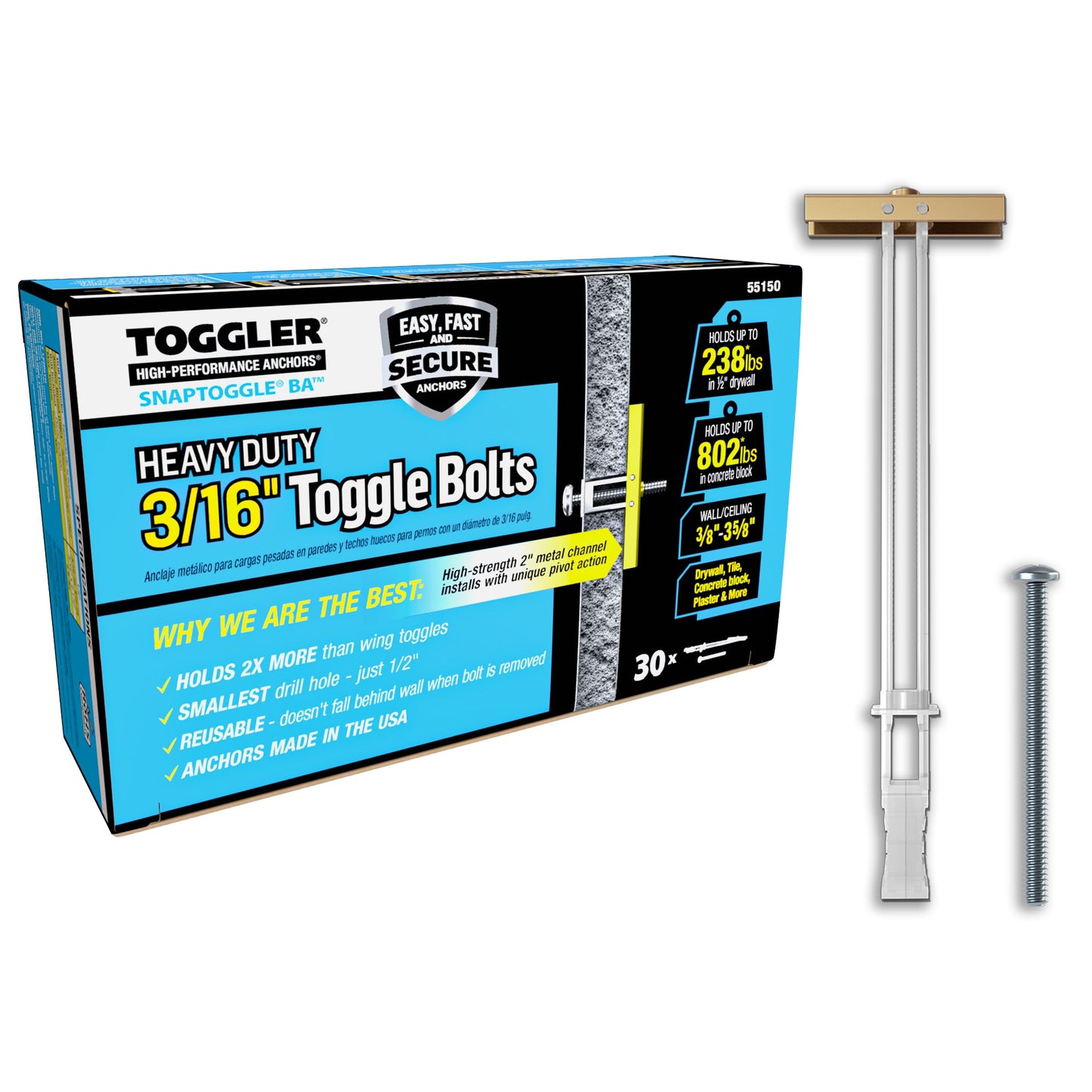 SNAPTOGGLE® Heavy-Duty Toggle Bolt — Carbon Steel